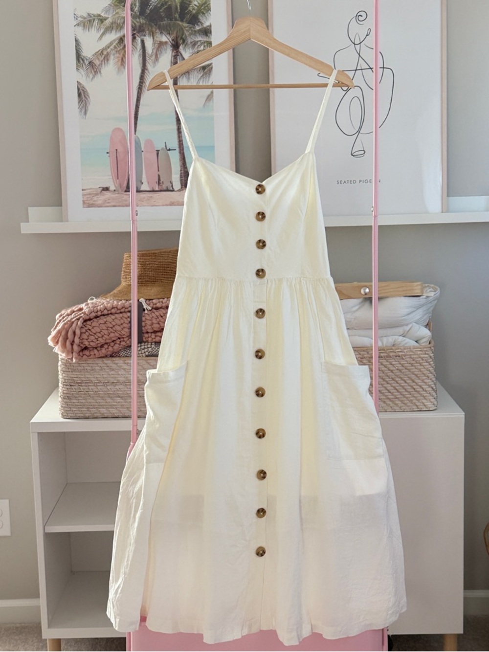 Cooperative Urban Outfitters White Linen Blend Midi Dress | Size Large